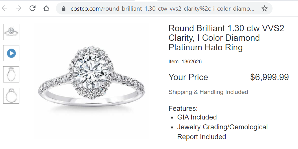 Costco Diamond & Jewelry Ring Size Guide