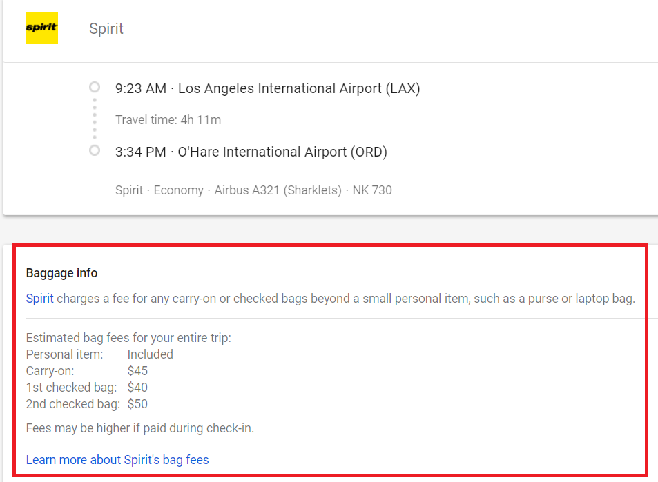 spirit checked bag fee at airport