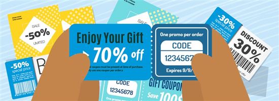 Discount coupon. Half price offer, promo code gift voucher a