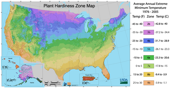 USDA Plant Hardiness Zone Map