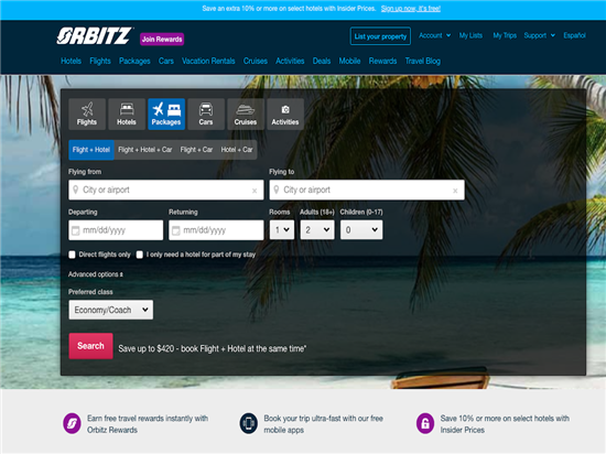 Screenshot of Orbitz