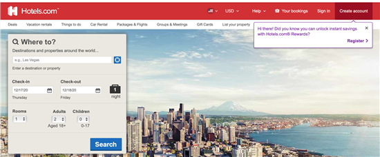Screenshot of Hotels.com