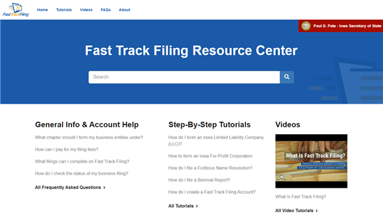 Screenshot of Iowa Fast Track Filing Screenshot of Iowa Fast Track Filing