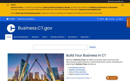 Screenshot of Connecticut Business.CT.gov Screenshot of Connecticut Business.CT.gov