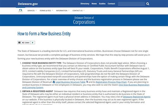 Screenshot of Delaware Division of Corporations Screenshot of Delaware Division of Corporations