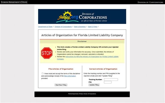 Screenshot of Florida Sunbiz Division of Corporations Screenshot of Florida Sunbiz Division of Corporations