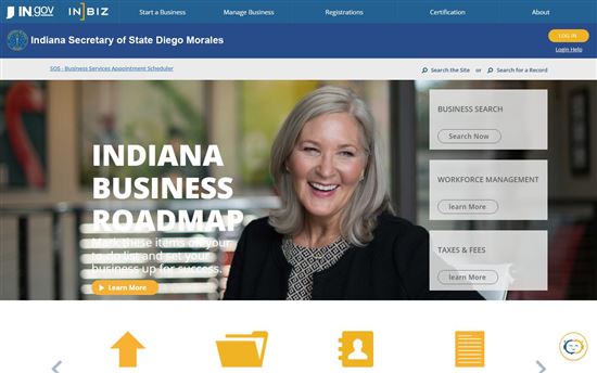 Screenshot of Indiana Secretary of State INBiz