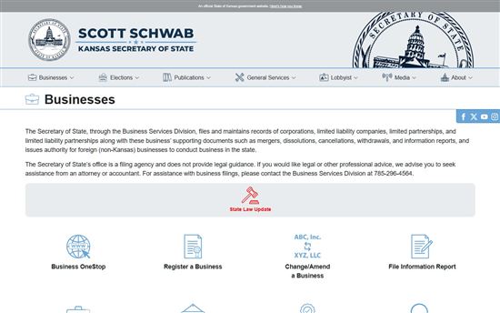 Screenshot of Kansas Secretary of State Businesses Screenshot of Kansas Secretary of State Businesses