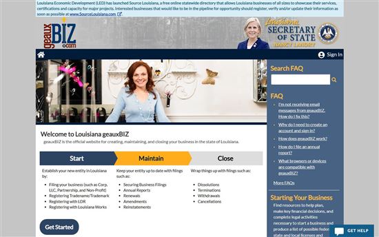 Screenshot of Louisiana geauxBIZ