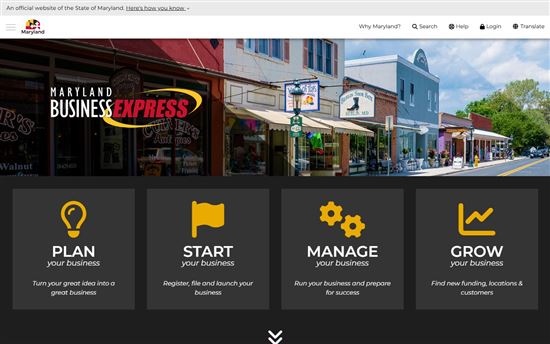 Screenshot of Maryland Business Express Screenshot of Maryland Business Express