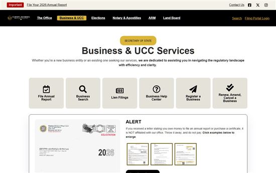 Screenshot of Montana Secretary of State Business & UCC Services