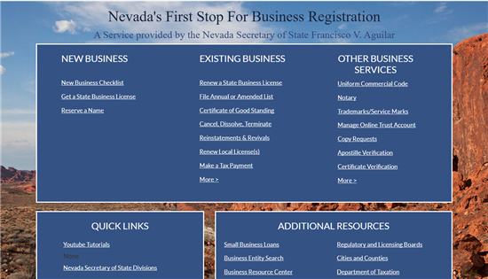 Screenshot of Nevada Secretary of State Business Registration Screenshot of Nevada Secretary of State Business Registration