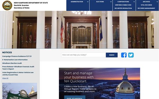 Screenshot of New Hampshire Department of State Screenshot of New Hampshire Department of State
