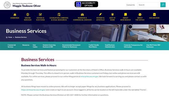 Screenshot of New Mexico Secretary of State Business Services Screenshot of New Mexico Secretary of State Business Services