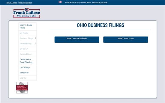 Screenshot of Ohio Secretary of State Ohio Business Filings Screenshot of Ohio Secretary of State Ohio Business Filings