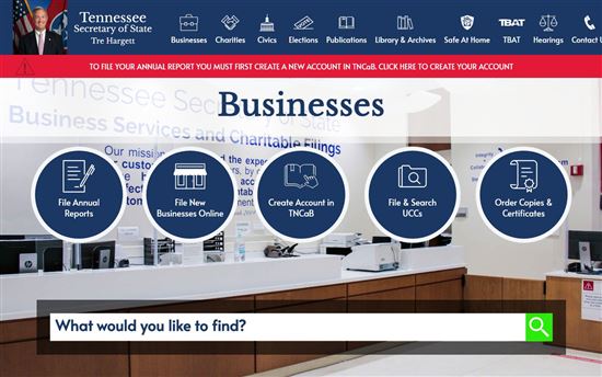 Screenshot of Tennessee Secretary of State Businesses Screenshot of Tennessee Secretary of State Businesses