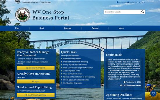 Screenshot of West Virginia One Stop Business Portal Screenshot of West Virginia One Stop Business Portal