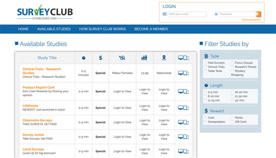 Screenshot of SurveyClub