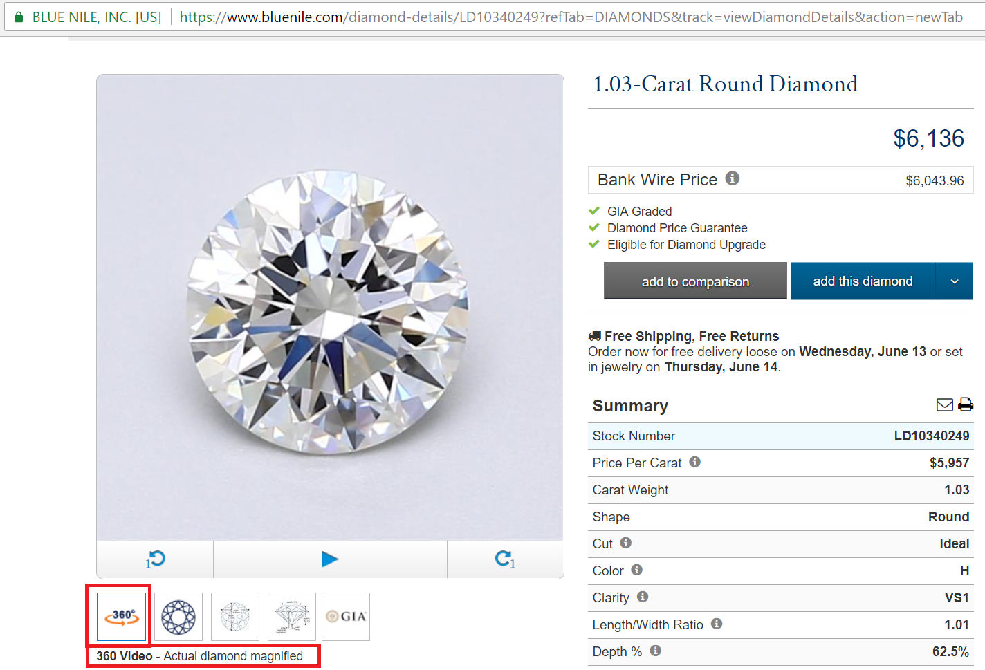 Blue Nile Diamond Chart