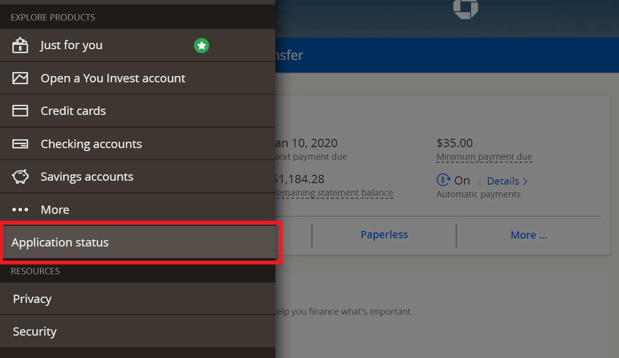 chase credit card application phone number